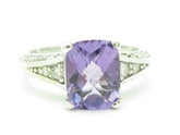 LIV 14KT Solid White Gold Genuine White Diamond & Purple Amethyst Solitaire Ring New