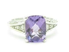 LIV 14KT Solid White Gold Genuine White Diamond & Purple Amethyst Solitaire Ring New