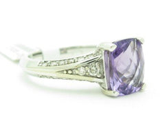 LIV 14KT Solid White Gold Genuine White Diamond & Purple Amethyst Solitaire Ring New