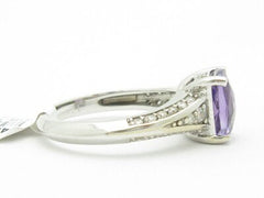 LIV 14KT Solid White Gold Genuine White Diamond & Purple Amethyst Solitaire Ring New