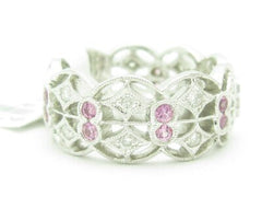 LIV 18KT Solid White Gold Genuine White Diamond & Pink Sapphire Eternity Ring Band Gift