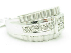 LIV Unique Solid 14K White Gold White Diamond Round Cut Abstract Band Ring