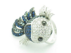 LIV Platinum Silver Diamond Set Unique Fish Design Ring New