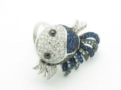 LIV Platinum Silver Diamond Set Unique Fish Design Ring New