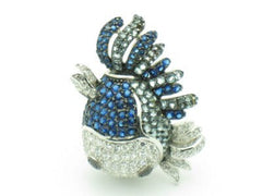 LIV Platinum Silver Diamond Set Unique Fish Design Ring New