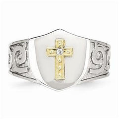 LIV Stainless Steel with 10K Gold Cross and Diamond Polished Ring