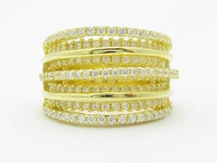 LIV Yellow Gold Sterling Silver Diamond Set Pave White Sapphire Wide Band Ring