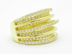 LIV Yellow Gold Sterling Silver Diamond Set Pave White Sapphire Wide Band Ring