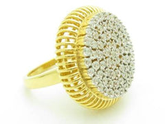 LIV Yellow Gold Sterling Silver Diamond Set White Sapphire Unique Dome Sunburst Ring