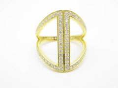 LIV Yellow Gold Sterling Silver Diamond Set White Sapphire Wide Band Eternity Ring