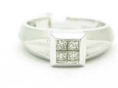 LIV Unique 14K White Gold Genuine White Diamond Princess Cut Wide Band Ring