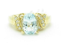 LIV Unique Solid 14KT Yellow Gold Genuine Blue Topaz White Diamond Cocktail Ring