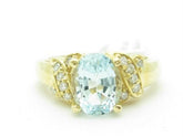 LIV Unique Solid 14KT Yellow Gold Genuine Blue Topaz White Diamond Cocktail Ring