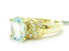 LIV Unique Solid 14KT Yellow Gold Genuine Blue Topaz White Diamond Cocktail Ring