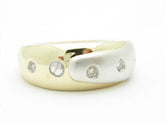 LIV Unique 14K Yellow Gold Genuine White Diamond Two Tone Design Wide Band Ring Gift