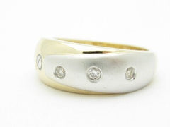 LIV Unique 14K Yellow Gold Genuine White Diamond Two Tone Design Wide Band Ring Gift