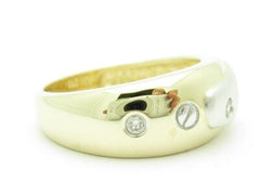 LIV Unique 14K Yellow Gold Genuine White Diamond Two Tone Design Wide Band Ring Gift