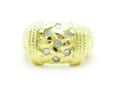 LIV Unique Solid 14KT Yellow Gold Genuine White Diamond Weave Design Wide Band Ring