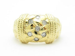 LIV Unique Solid 14KT Yellow Gold Genuine White Diamond Weave Design Wide Band Ring