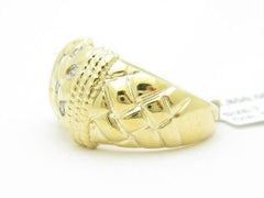 LIV Unique Solid 14KT Yellow Gold Genuine White Diamond Weave Design Wide Band Ring