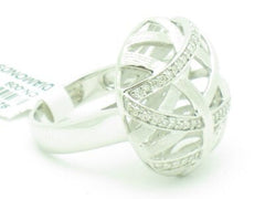 LIV Platinum Silver Genuine White Diamond Hand Set Unique Dome Nest Band Ring