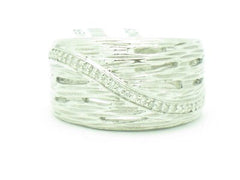 LIV Platinum Silver Genuine White Diamond Pave Set Hand Made Unique Wide Band Ring