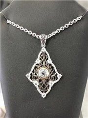 LIV 18k Yellow Gold Sterling Silver Natural White Topaz Vintage Cable Halo Pendant