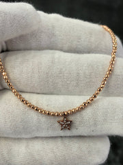 LIV Sterling Silver Rose Gold White Sapphire Pave Star Choker Necklace Gift 16" L