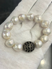 LIV Pearls & Natural Diamonds Round Bead Pave Diamond Stretch Stack Bracelet Gift