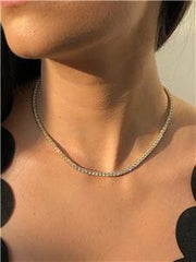 LIV 18k Gold Sterling Silver White Sapphire 4mm Wide Classic Tennis Necklace 16" L