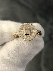 LIV 14k Yellow Gold & Diamonds G/VS Pave Round Halo Design Cable Ring Gift