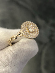 LIV 14k Yellow Gold & Diamonds G/VS Pave Round Halo Design Cable Ring Gift