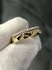 LIV 14k Yellow Gold & Diamonds G/VS Pave Prism Band Halo Design Cable Ring Gift