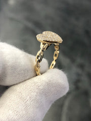 LIV 14k Yellow Gold & Diamonds G/VS Pave Heart Halo Design Band Cable Ring Gift