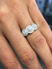 LIV 14k White Gold & Diamonds G/VS1 3 Stone Halo Design Custom Made Ring Gift