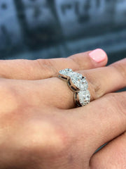 LIV 14k White Gold & Diamonds G/VS1 3 Stone Halo Design Custom Made Ring Gift