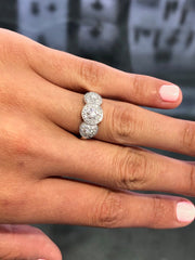 LIV 14k White Gold & Diamonds G/VS1 3 Stone Halo Design Custom Made Ring Gift