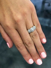 LIV 14k White Gold & Diamonds G/VS1 3 Stone Halo Design Custom Made Ring Gift