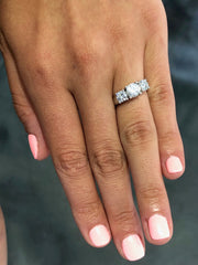 LIV 14k White Gold & White Sapphire 3 Stone Design Hand Made Engagement Ring