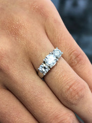 LIV 14k White Gold & White Sapphire 3 Stone Design Hand Made Engagement Ring