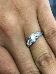 LIV 14k White Gold & White Sapphire Round 3 Stone Design 1.50ct Engagement Ring