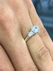 LIV 14k White Gold & White Sapphire Round 3 Stone Design 1.50ct Engagement Ring