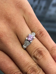 LIV 14k White Gold & Diamonds Round Cut 1ct Pink Sapphire Engagement Ring Gift