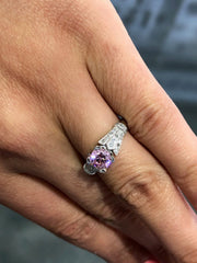 LIV 14k White Gold & Diamonds Round Cut 1ct Pink Sapphire Engagement Ring Gift