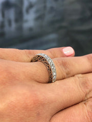 LIV 14k White Gold & Natural Diamonds 0.62ct Pave Set Vintage Style Band Ring