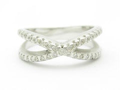 LIV 14k White Gold & Round Diamonds Pave X Design Band Ring