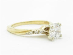 LIV 14k Gold Genuine White Diamonds & Simulated White Sapphire Center Stone Ring