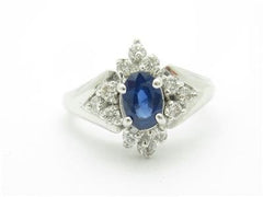 LIV 14k White Gold & Diamonds Genuine Blue Sapphire Princess Diana Design Ring Gift