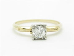 LIV 14k White & Yellow Gold Diamond Solitaire Vintage Design Engagement Ring
