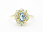 LIV 14k Yellow Gold Diamonds & Blue Topaz Halo Princess Diana Design Band Ring